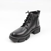 Кожаные короткие ботинки на толстой подошве со шнурками PL, Черный, 36