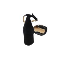 Модельные чёрные замшевые босоножки  на устойчивом каблуке с закрытой пяткой, Черный, 39