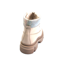 Короткие кожаные бежевые ботинки с оригинальной отделкой из камней, Бежевый, 36