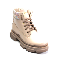 Короткие кожаные бежевые ботинки с оригинальной отделкой из камней, Бежевый, 36