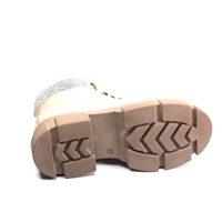 Короткі шкіряні бежеві черевики з оригінальною обробкою з каменів, Бежевий, 36