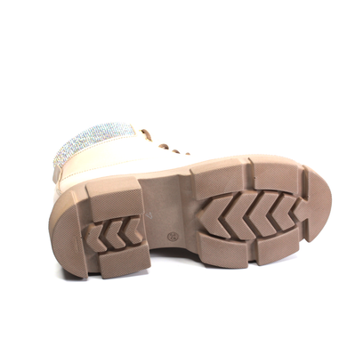 Купити Короткі шкіряні бежеві черевики з оригінальною обробкою з каменів