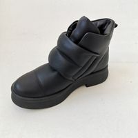 Зимние кожаные стёганые ботинки на липучках , Черный, 36