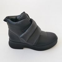 Зимние кожаные стёганые ботинки на липучках , Черный, 36