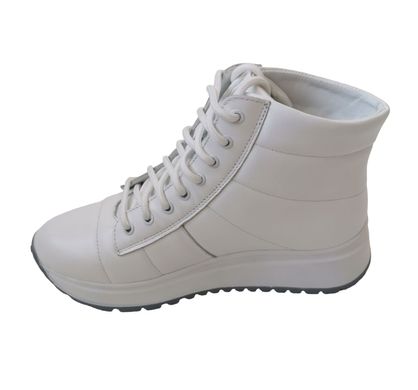 Купить Женские белые кожаные зимние ботинки на шнурках KENTO
