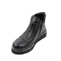 Жіночі короткі шкіряні черевики на суцільний легкій підошві GUERO, Черный, 37
