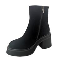 Зимние чёрные замшевые ботинки на толстой подошве с каблуком VIDORCCI, Черный, 34