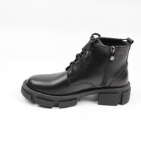 Кожаные короткие зимние ботинки на толстой подошве со шнурками PL, Черный, 36
