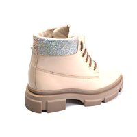 Короткие кожаные бежевые ботинки с оригинальной отделкой из камней, Бежевый, 40