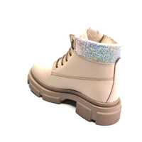 Короткие кожаные бежевые ботинки с оригинальной отделкой из камней, Бежевый, 40