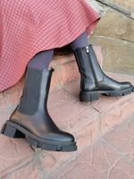 Високі жіночі шкіряні черевики "челсі" на стильній підошві PL, Черный, 36