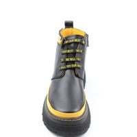 Жіночі чорні короткі шкіряні черевики на товстій підошві з жовтими вставками Nod Trend, Черный, 36