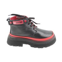 Жіночі чорні короткі шкіряні черевики на товстій підошві з червоними вставками Nod Trend, Черный, 36