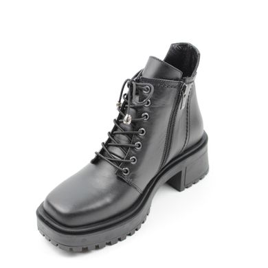 Купить Женские чёрные кожаные ботинки на устойчивом каблуке с квадратным мысом Nod Trend