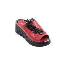 Шлёпанцы красные кожаные на платформе с боковой шнуровкой, Красный, 36