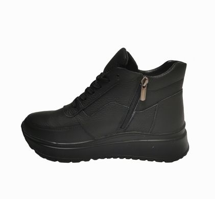 Купить Зимние чёрные кожаные кроссовки на шнурках и замке Dino Vittorio