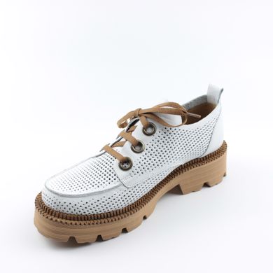 Купить Женские белые перфорированные туфли на шнурках GUERO